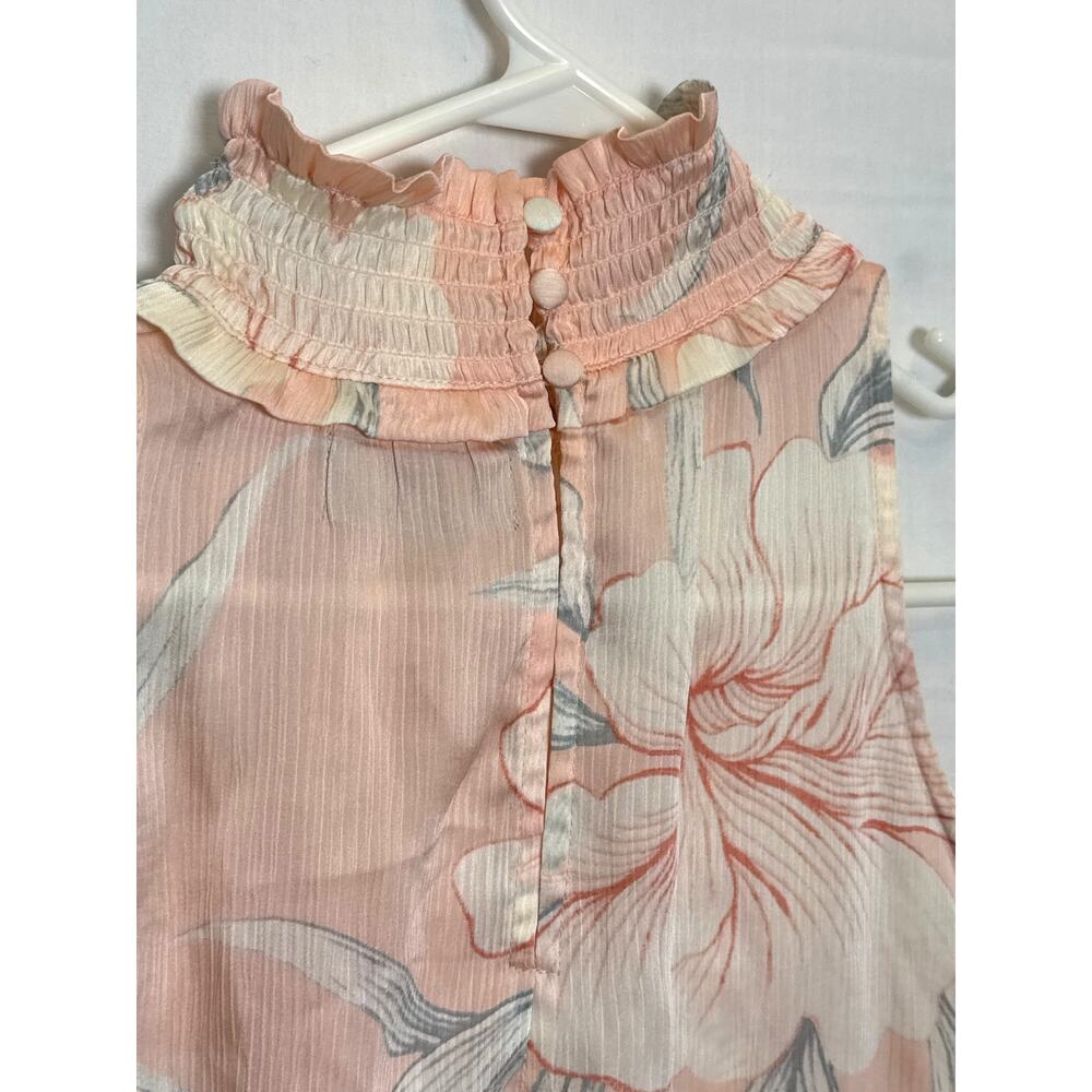 Ryegrass NWT Floral High Neck Smocked Peach Peplum Blouse Women’s Large - Picture 4 of 8